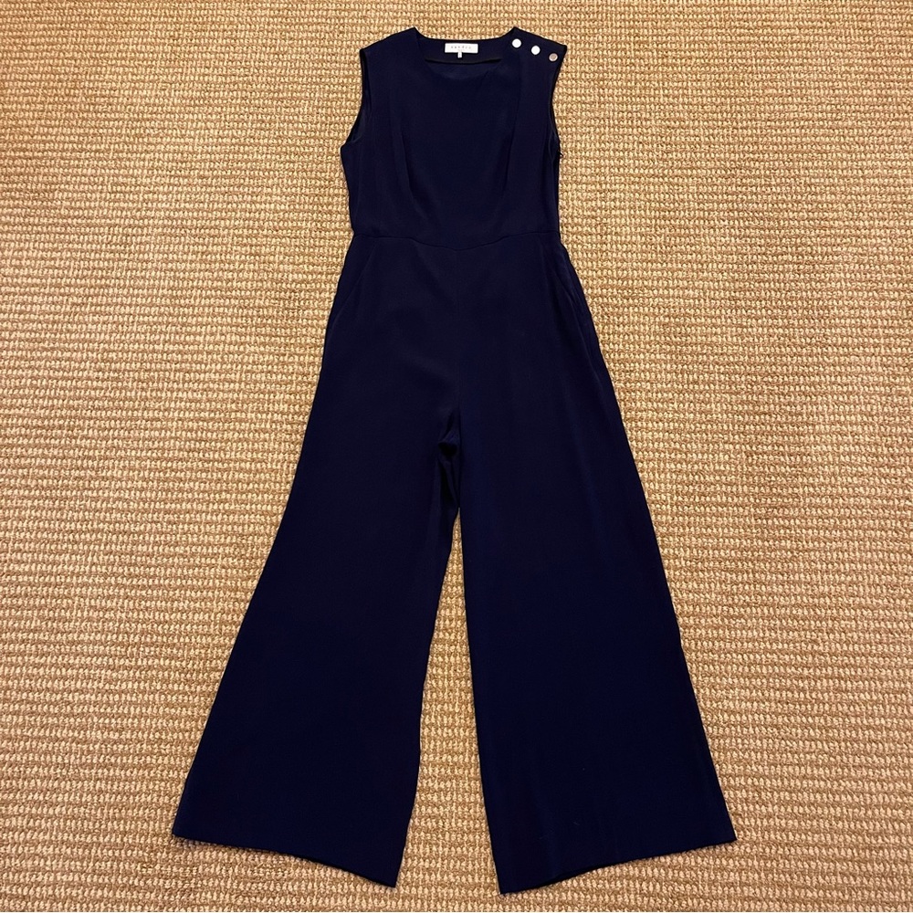 Sandro Paris Parigo Marine Navy Blue Stretch Crepe Jumpsuit Small - Picture 4 of 10